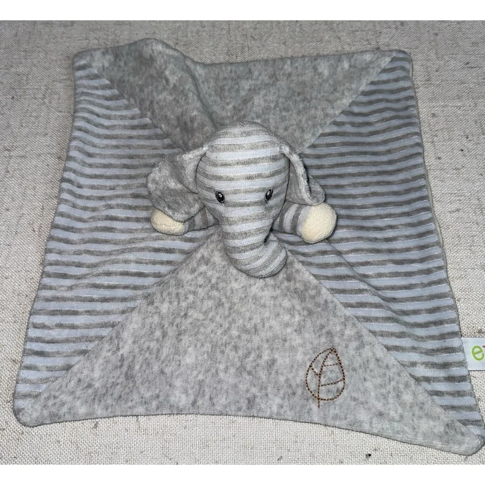 Ebba Gray Elephant Lovey Security Baby Blanket‎ Plush Leaf Stripes